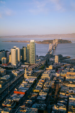 Downtown San Francisco with Bay Bridge Interstate 80
