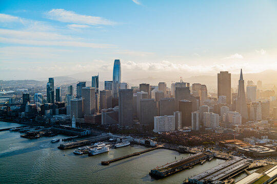 Embarcadero San Francisco Skyline Day Time Aerial Photo