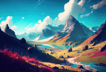 colorful mountain landscape. sketch art for artist creativity and inspiration. generative AI