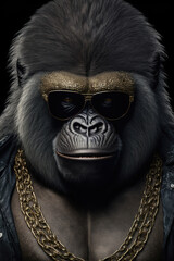 Cool monkey gorilla Gangsta rapper in sunglasses.sketch art for artist creativity and inspiration. generative AI	
