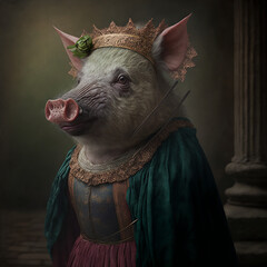 Renaissance Boar Portrait Painting Painted AI Generated