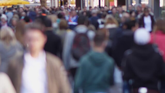 Crowd Of People Walking Cologne City Street In Slow Motion