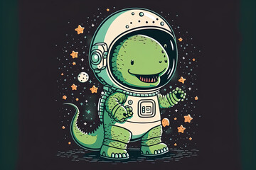 Template for a cute astronaut dinosaur t shirt. Generative AI