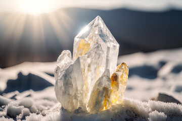 Lemurian crystal macro mineral stone on a white backdrop. Generative AI
