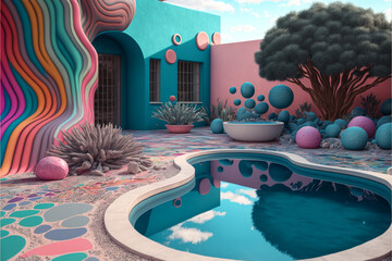 Outdoor Pool Area Psychedelic Architecture Concept 