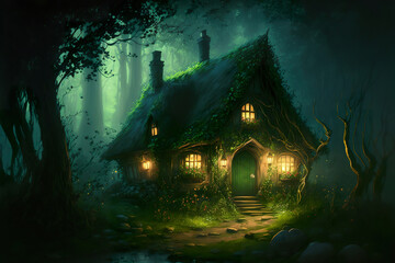quaint elf house in the woods.