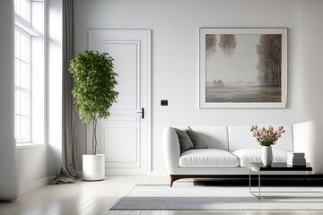 White walls in a contemporary living room,. Generative AI