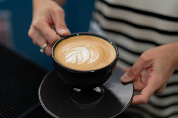 Fototapeta na wymiar hot latte art coffee, relax time, morning