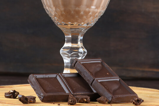 chocolate drink with milk and alcoholic amarula with strawberry