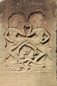 Carved representations of devata Angkor Wat, Cambodia