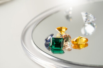 Jewel or gems on white background, Collection of many different natural gemstones