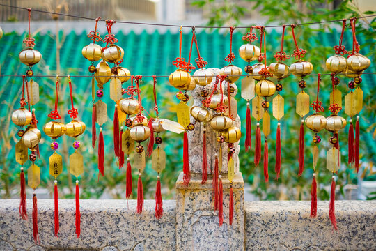 Blessing wind bells, prayer bells at Wong Tai Sin (Sik Sik Yuen) Temple, Hong Kong