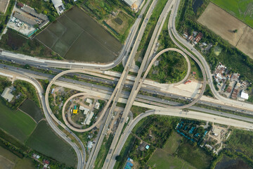 aerial view of highway with car, road top view, transportation