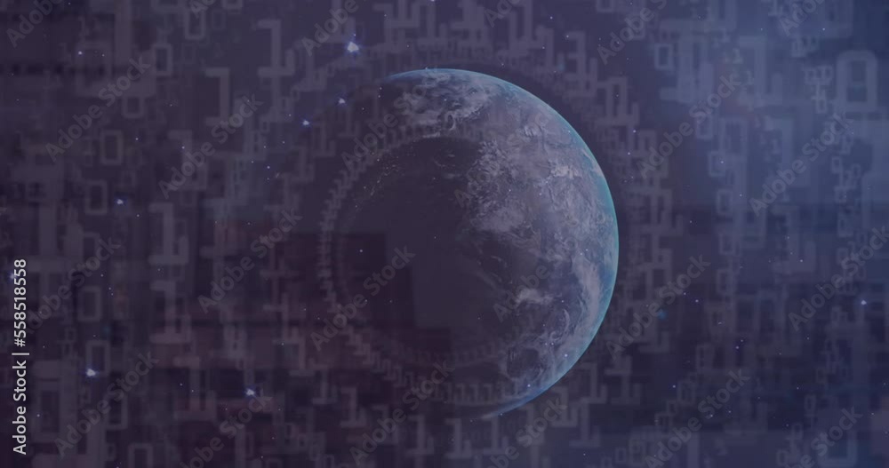 Poster animation of binary coding data processing over globe