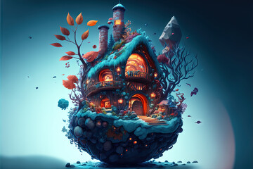 Obraz na płótnie Canvas Fantasy floating island house