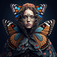 A butterfly is not a fashion accessory , butterfly portrait, generative ai	