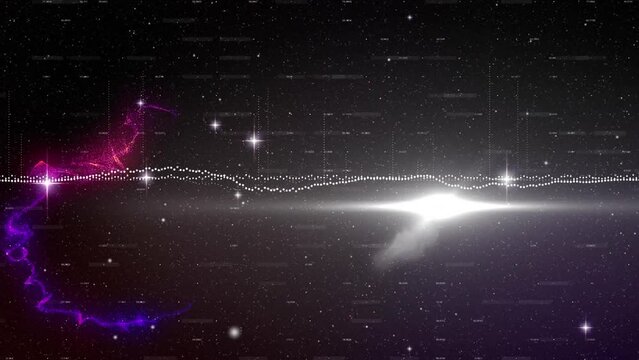 Animation of pink light trails and data processing over grid