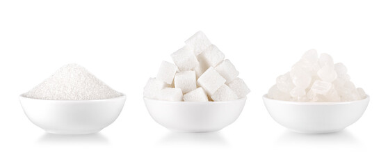 Set of of white sugar isolated on white background