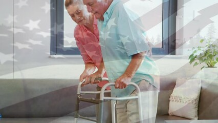 Animation of flag of usa over senior caucasian couple - Powered by Adobe