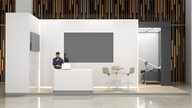 White exhibition stand design. 3D render