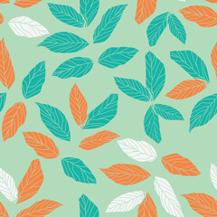 Modern summer tropical leaves seamless pattern design. Vector hand-drawn leaves seamless pattern. Abstract trendy floral background. Pattern for wrapping paper or fabric.