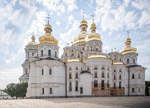 Kyiv Pechersk Lavra, Holy Dormition cathedral. Main temple of Kyiv Monastery of Caves, Ukraine. Rear view, with old authentic masonry UNESCO World Heritage Site
