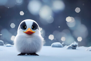 cute little baby penguin in winter landscape