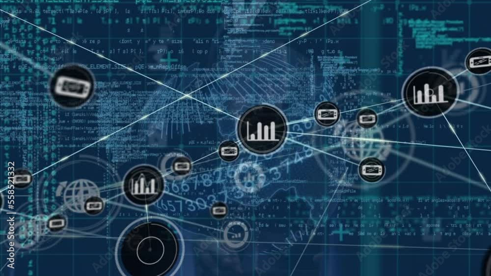 Poster animation of network of connections over data processing