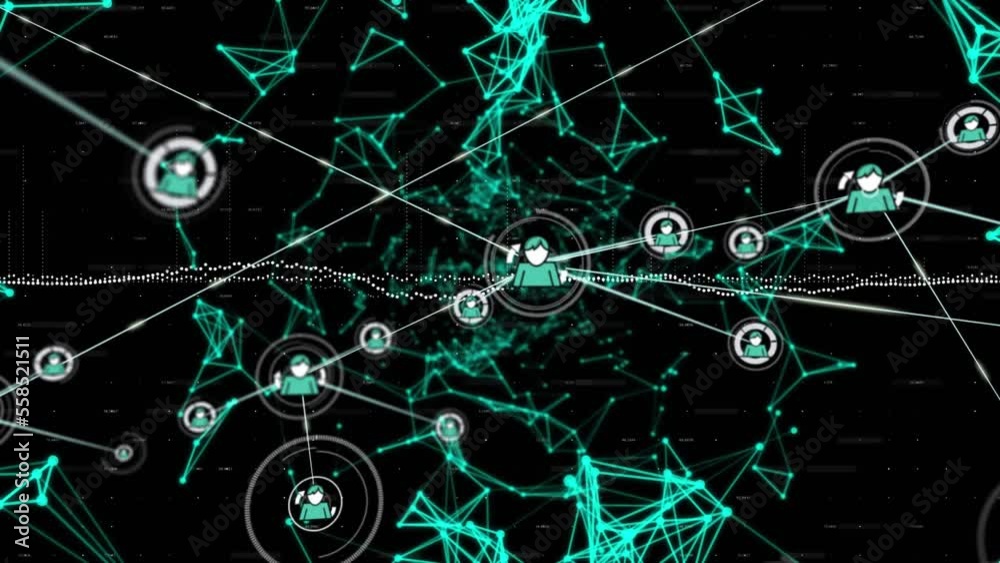 Poster animation of network of connections over data processing