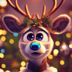 cute reindeer in christmas landscape