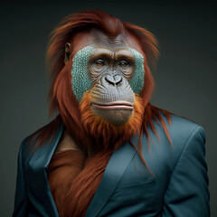 Fototapeta premium a orangutan is not a fashion accessory, orangutan portrait, generative ai
