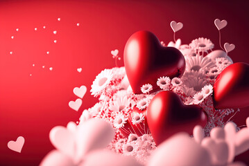 valentine background with hearts around white flowers