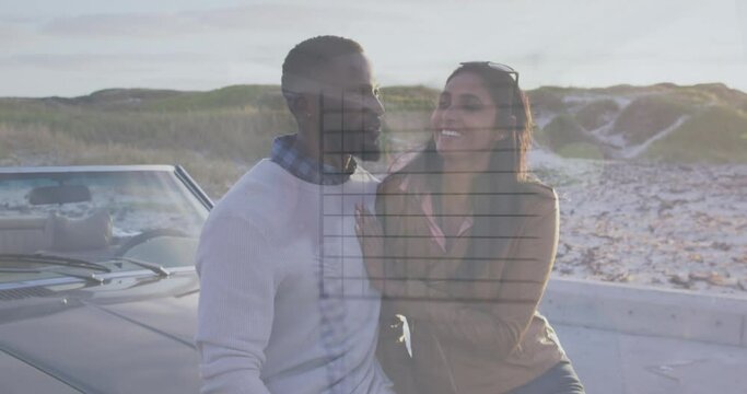 Animation of financial data processing over diverse couple by a car