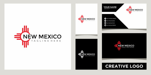 New Mexico with native american sun icon logo design template with business card design