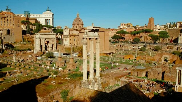 Beautiful video of the Foro Romano at sunset in Rome, Italy. Built in the 7th century BC, the forum was the center of Roman public life