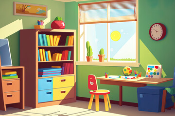 Illustration of a kindergarten room's interior design. Generative AI
