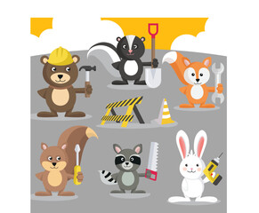 Construction party animals vector art