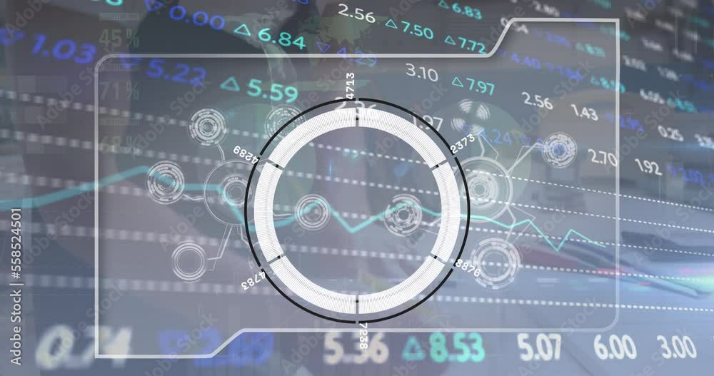 Poster animation of scope scanning and financial data processing