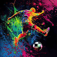 Fototapeta na wymiar abstract soccer player kicking the ball, colorful football player