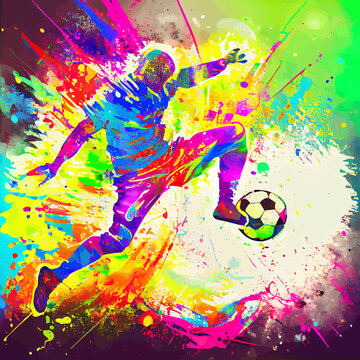 colorful soccer player with ball