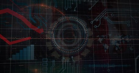 Animation of globe and caucasian male rugby player over data processing - Powered by Adobe