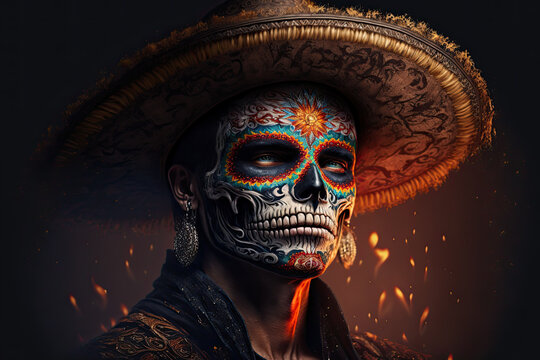3D illustration of a man dressed for Mexican Day of the Dead