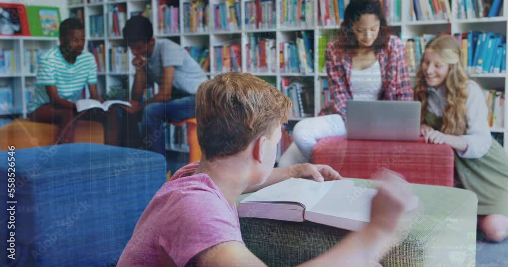 Poster animation of data processing over diverse students in library