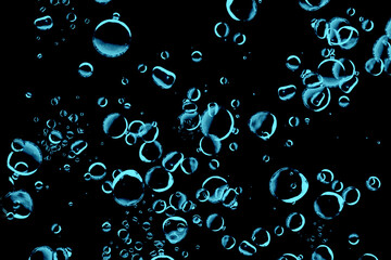 Black background with water drops, Soap bubble drop Suitable for textile, packaging, postcards, Wallpapers, banners. Colorful gifts material, website, design. surface of the clear glass