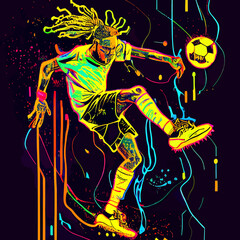 colorful abstract soccer player kicking the ball