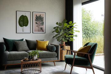 DA NANG, VIETNAM, 30 APRIL 2022 Interior view of a living room with a contemporary couch. Generative AI