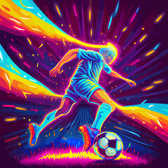colorful abstract soccer player kicking the ball - obrazy, fototapety, plakaty