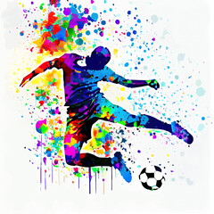 Plakat colorful football player with ball