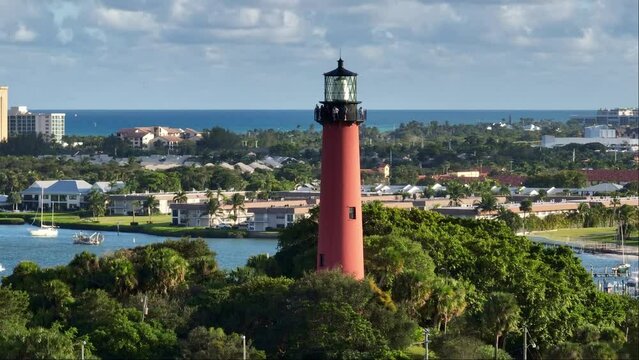 Aerial video around the lighthouse at Jupiter, Florida. USA. 