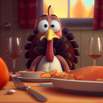 Animated Illustration Of Funny Thanksgiving Turkey